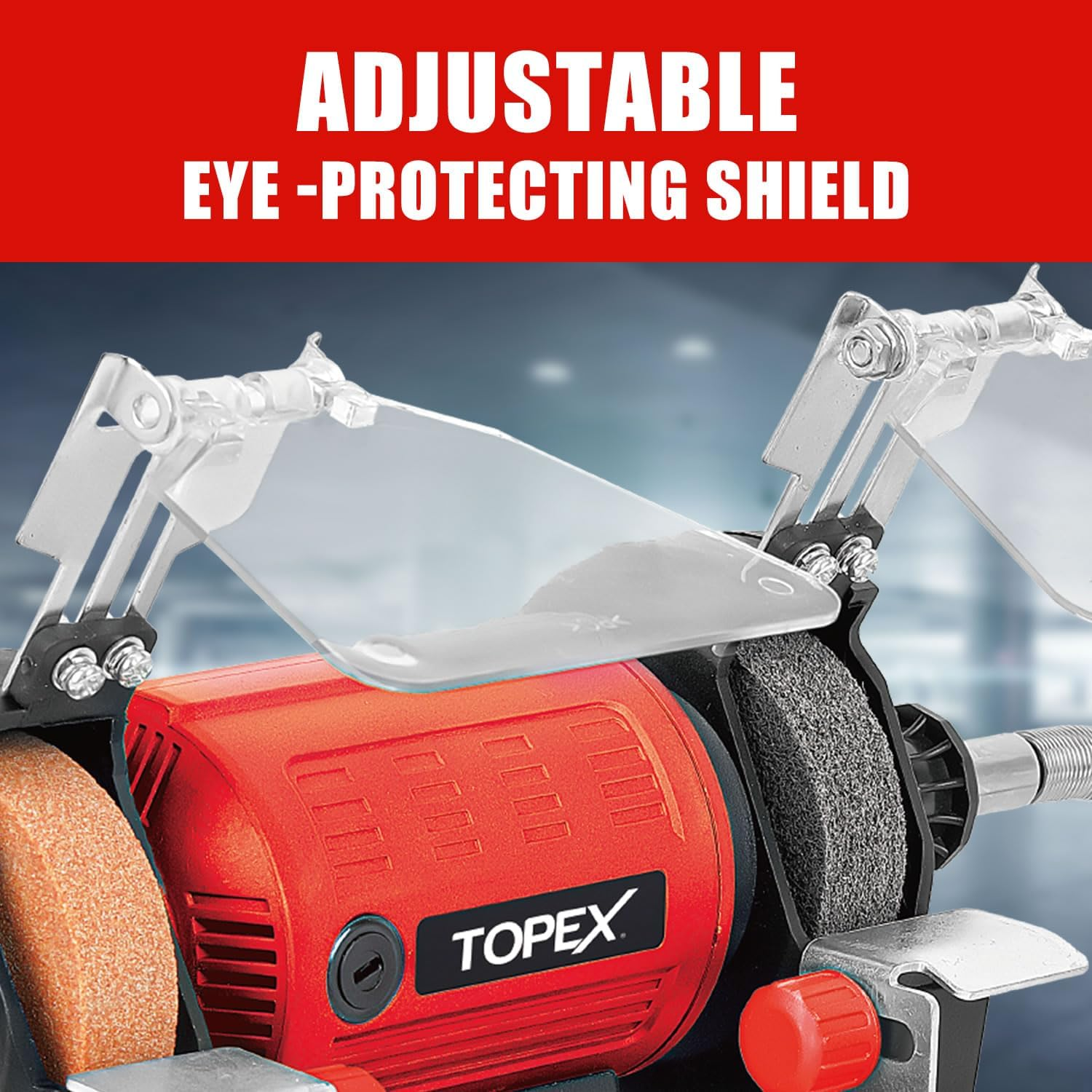 TOPEX 120W Bench Grinder Polisher W/ 2 Grinding Wheels& Adjustable Tool Rests& Eye-Protecting Shields& Static Wheel Guards, Multifunction Electric Polishing Grinding Engraving Buffing Machine image number 2