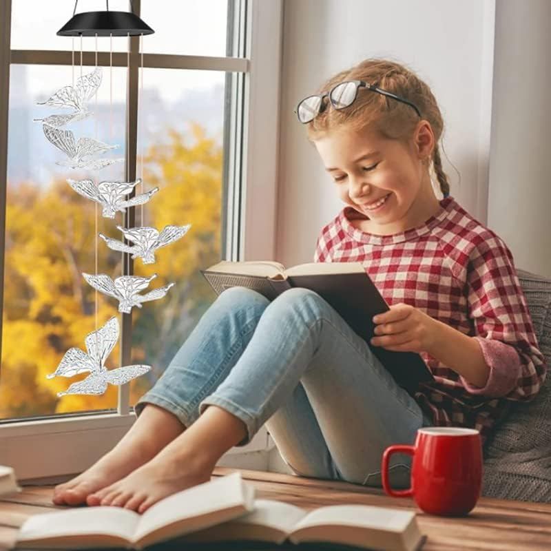 Colour Changing Wind Chimes LED Light Hanging Decor Outdoor Solar Powered Garden, Durable Crystal Ball Design, Night Glow, Easy Installation, 6-12 Hours Working Time - Angel image number 3