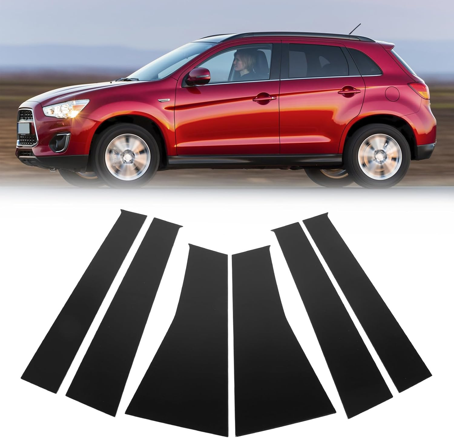 Pillar Posts Door Window Trim, Glossy Black PC Plastic Window Pillar Posts Cover Trim Replacement for Mitsubishi ASX 2011 to 2020, 6Pcs Door Trim Kit, Convenient Installation image number 5