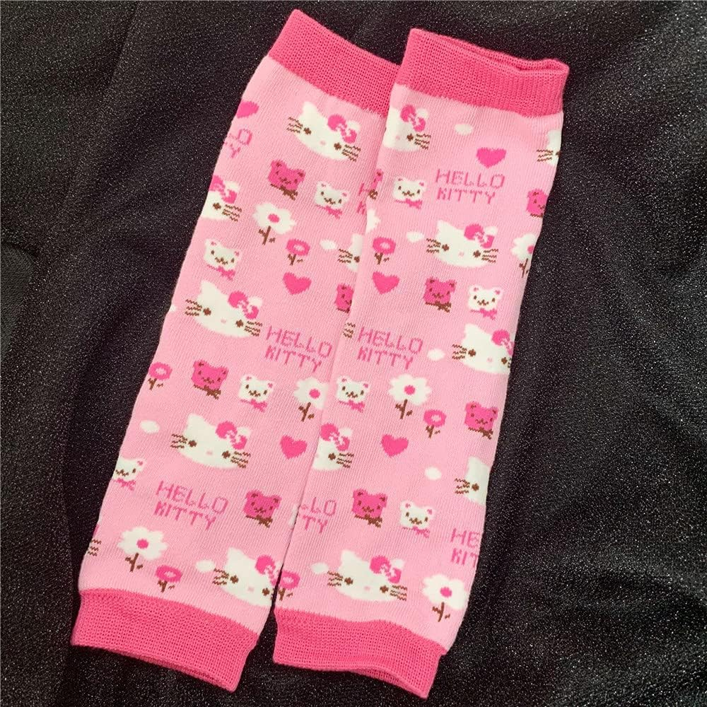 Y2K Gothic Arm Cover Pink KT Cat Arm Warmer Punk Cute Knitted Arm Sleeves Fingerless Gloves for Women Egirl image number 4