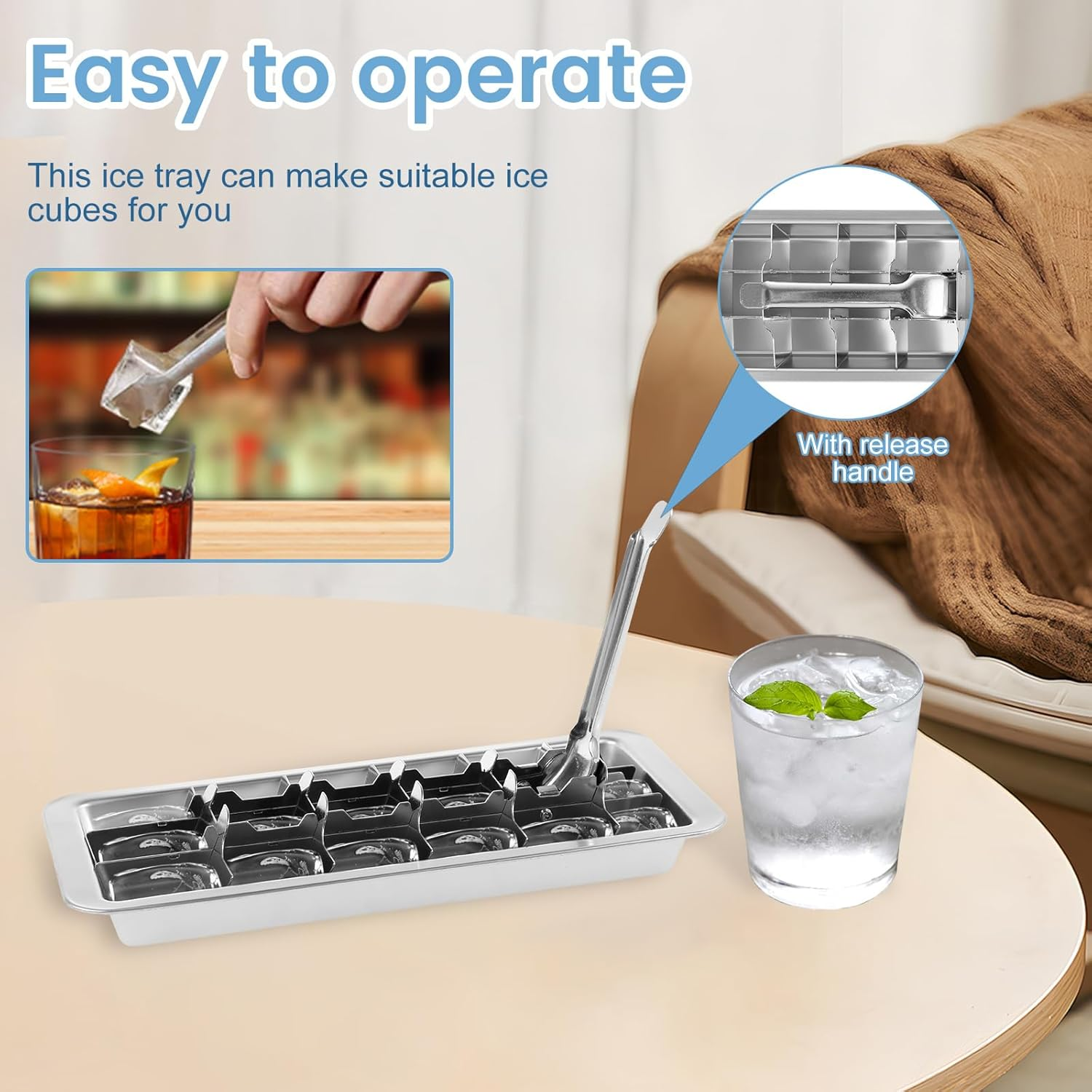 UKQRRTC Stainless Steel Ice Cube Tray, 18 Slot Removable Ice Cube Maker with Handle, Easy to Release Ice Cube Tray, Efficient Ice Cube Maker, Reliable Ice Cube Tray