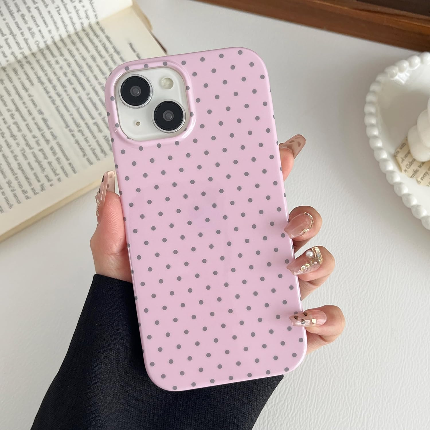TQLGY for Iphone 15 Case Cute Polka Dot Phone Case Soft TPU Slim Shockproof Protective Cover for Women Girls, Pink image number 2