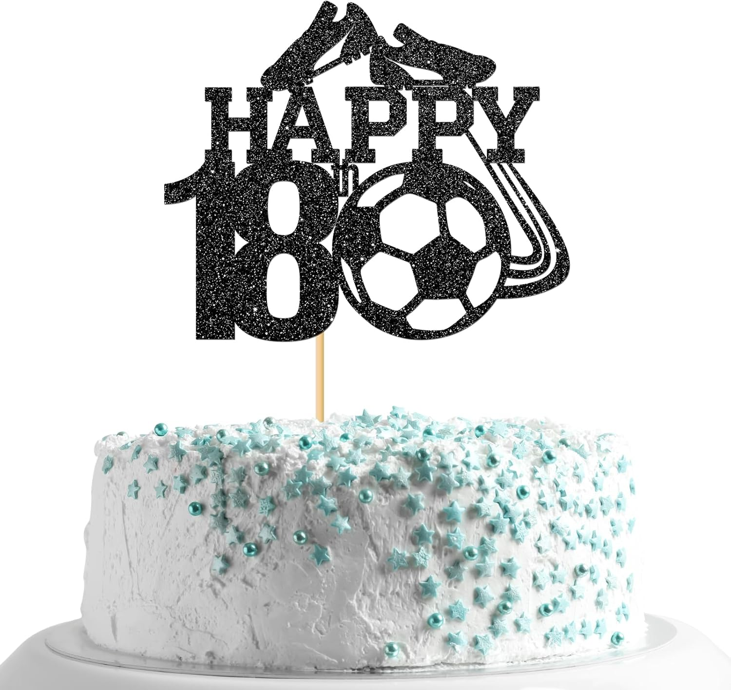 Monmon & Craft Soccer 18Th Birthday Cake Topper/Sport Theme Soccer Ball Cake Docer/Soccer Player Boy 18Th Birthday Party Decorations - Black Glitter image number 3