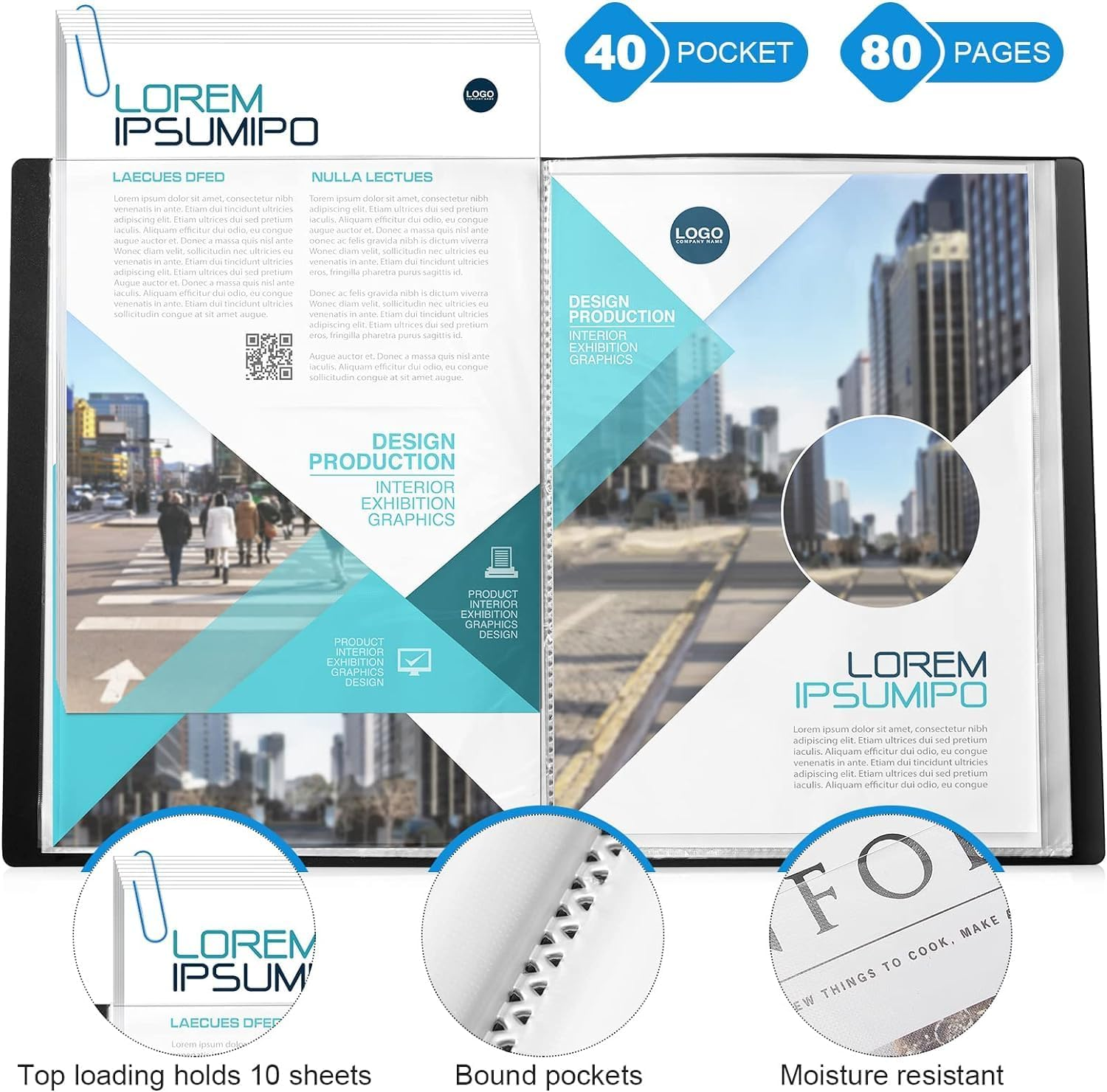 6 Pieces A4 Display Book Binder with Plastic Sleeves 40 Pockets, Binder Portfolio 30 * 22Cm Clear Sheet Protectors for Exhibition of Art Collections, Artwork, Photo, Document Supplies (Multicolor) image number 3