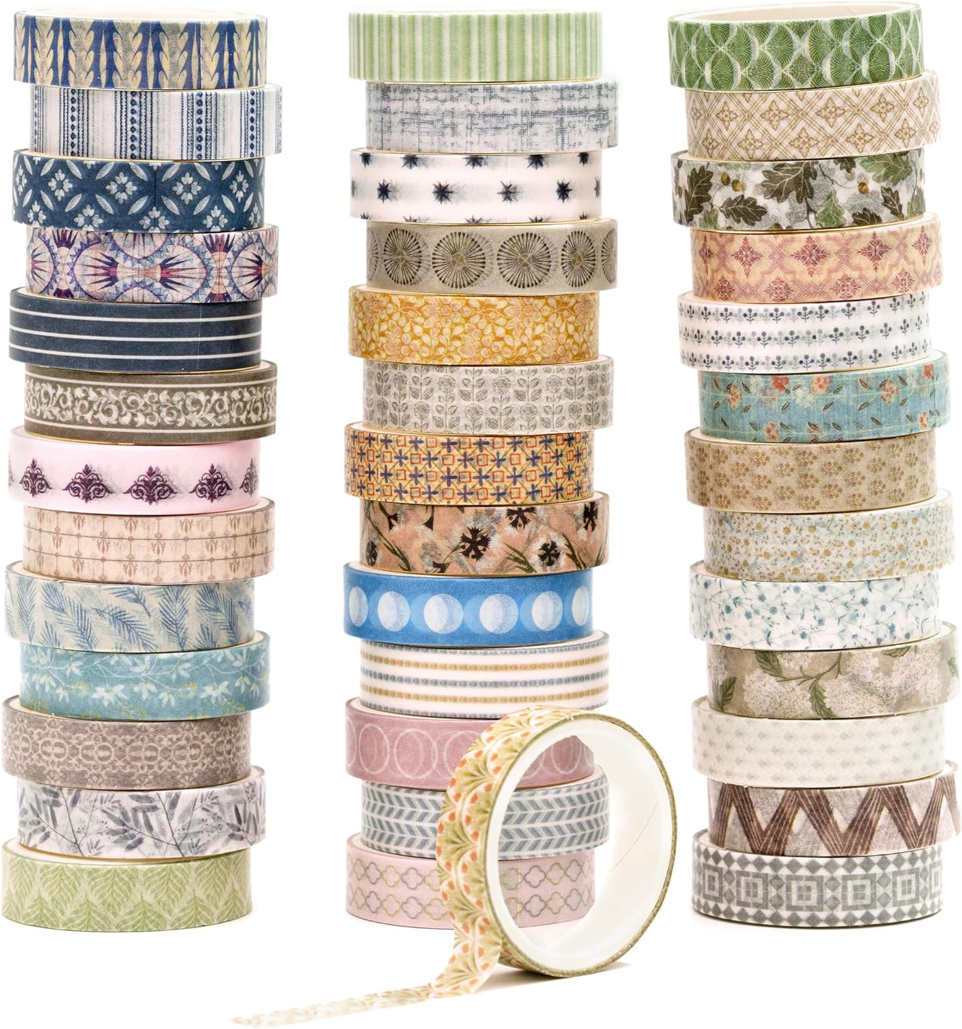 YUBBAEX 40 Rolls Basic Pattern Masking Tape Set Retro Washi Tape for Art DIY Craft Valet Journal Supplies Planner Scrapbooking Card Gift Wrapping (2-Retro Dream)