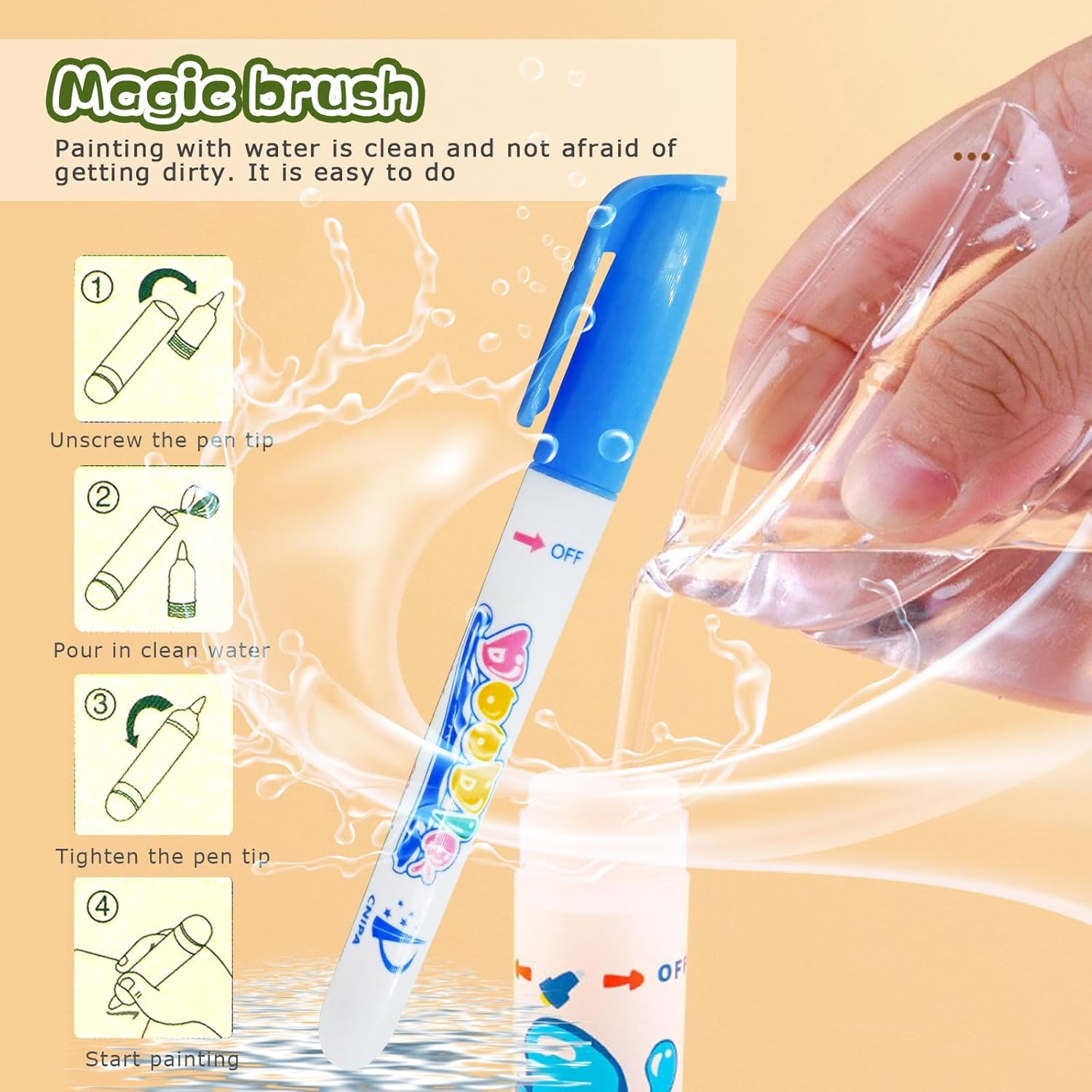 Peeokuo 3 Pack Water Coloring Books for Toddlers, Ages 3-5, Travel Toys, Sticker Books, Paint with Water Books image number 6