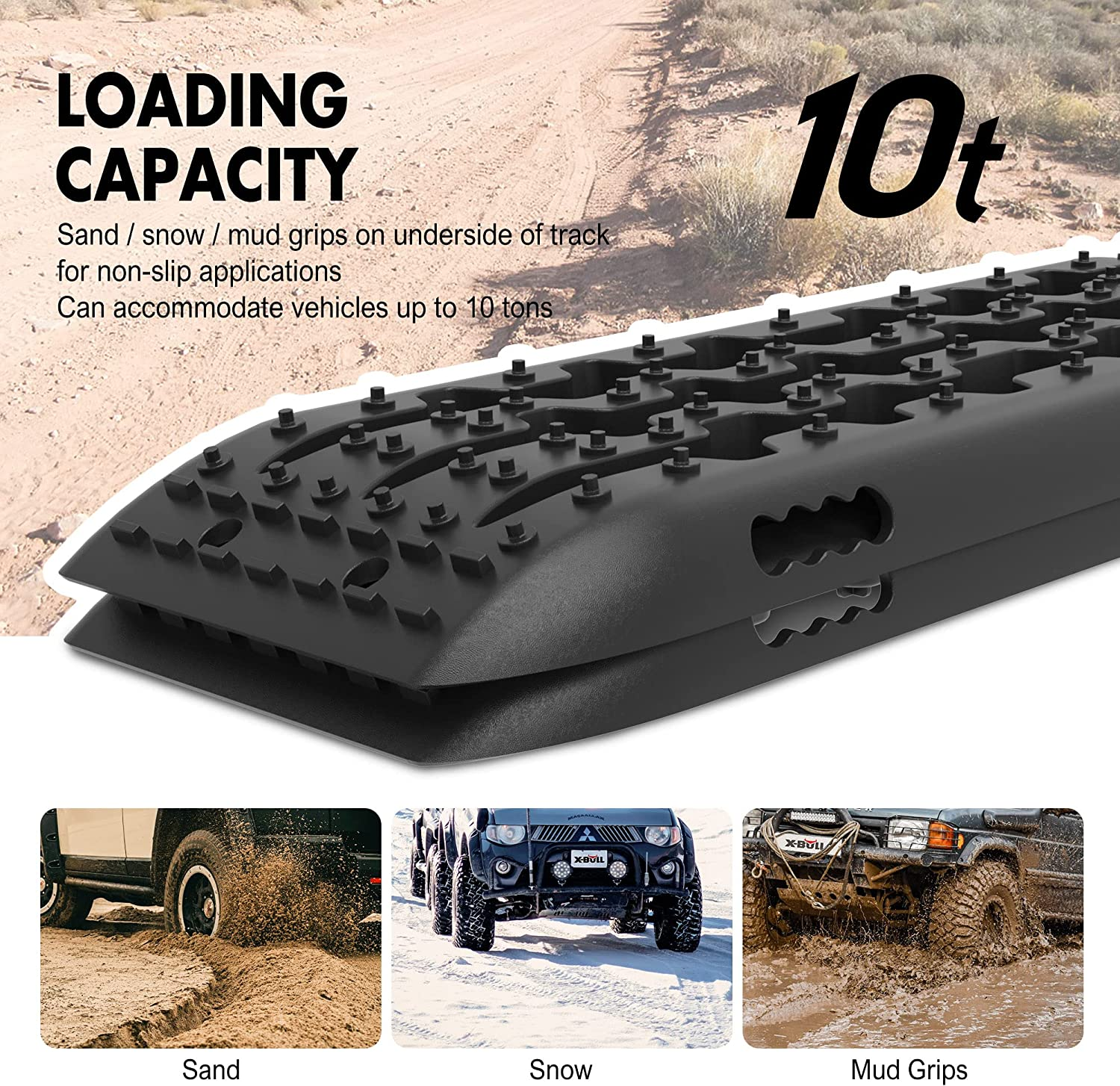 X-BULL Recovery Tracks 4X4 Recovery Boards Offroad 4Wd Tracks 22046LBS/10000KG Stand for Automotive Accessories Tires and Wheels in the Sand Mud Snow(Gen 2.0 Black) image number 2