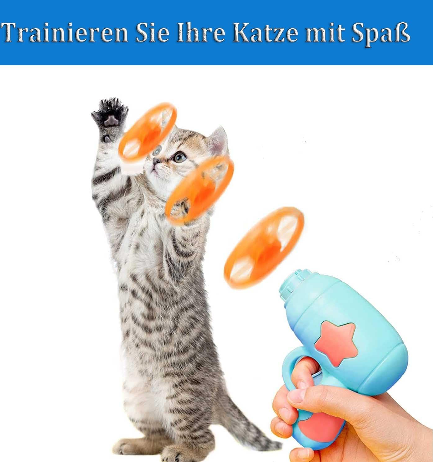 Bull Tiger Prestige Cat Fetch Toy, Cat Toy Sets 1 Blue Launcher and 10 Colourful Flying Chasing Saucer Propellers for Interactive, Training, Hunting, Hitting image number 2