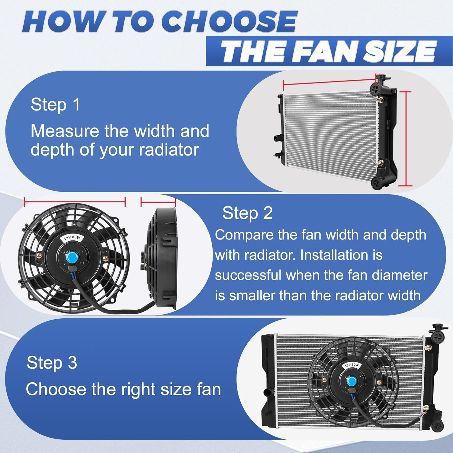 12 Inch 12&rdquo; Black Universal Electric Radiator Slim Fan 12V 80W High Performance Cooling Push Pull W/Mounting Kit 1PCS image number 6