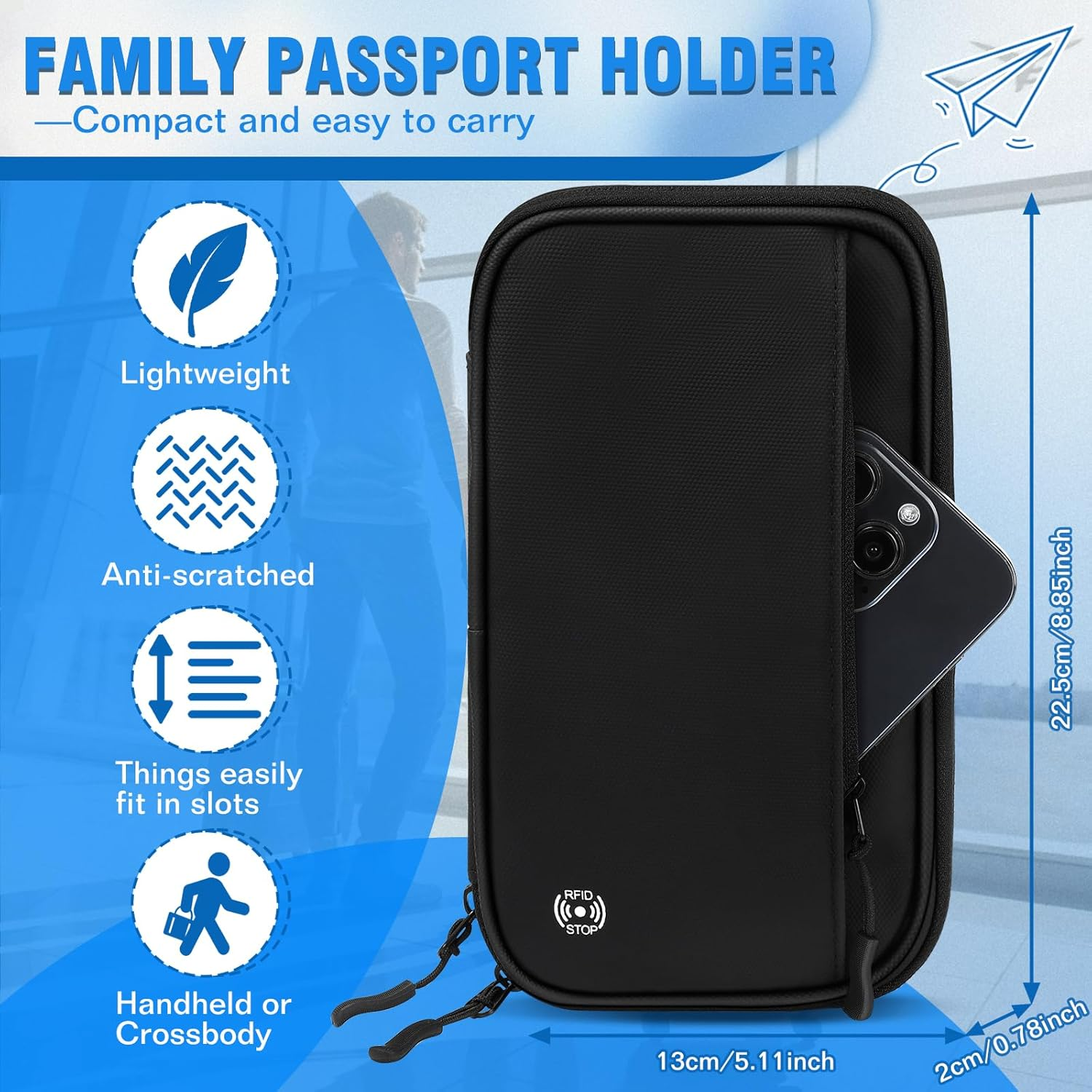 Milifox RFID Travel Passport Wallet, Family Passport Holder，Waterproof Large Capacity,Document Organiser for Cards, Flight Tickets, Wallet for Women Men image number 6
