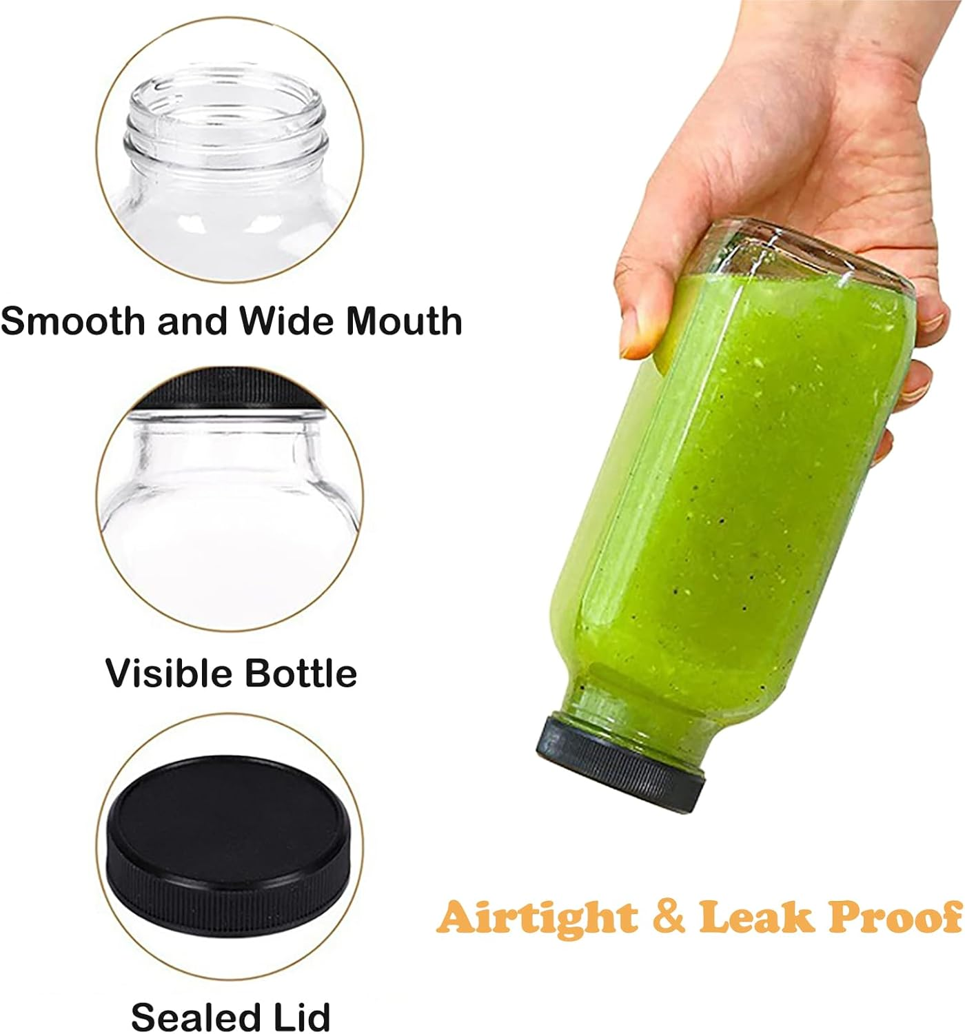 Glass Juice Bottles 12Oz, 6 Pack Reusable Glass Water Bottles with Labels and Lids, BPA Free Homemade Beverages Bottle image number 2