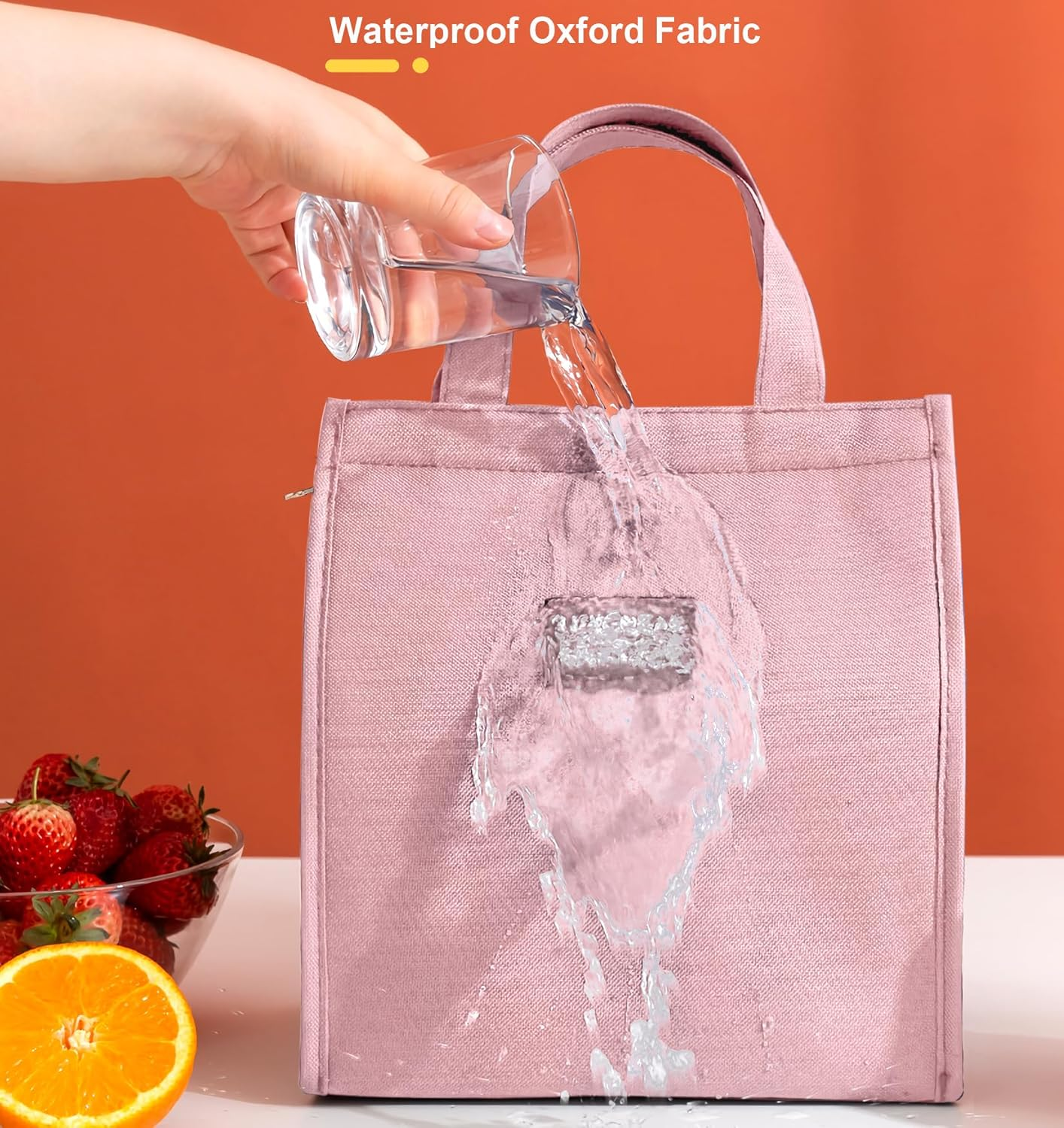 RUPEWA ​Insulated Lunch Bag - Lunch Tote Bag for Women & Men, Office, Work, School, and Picnic (Pink) - Pink image number 3