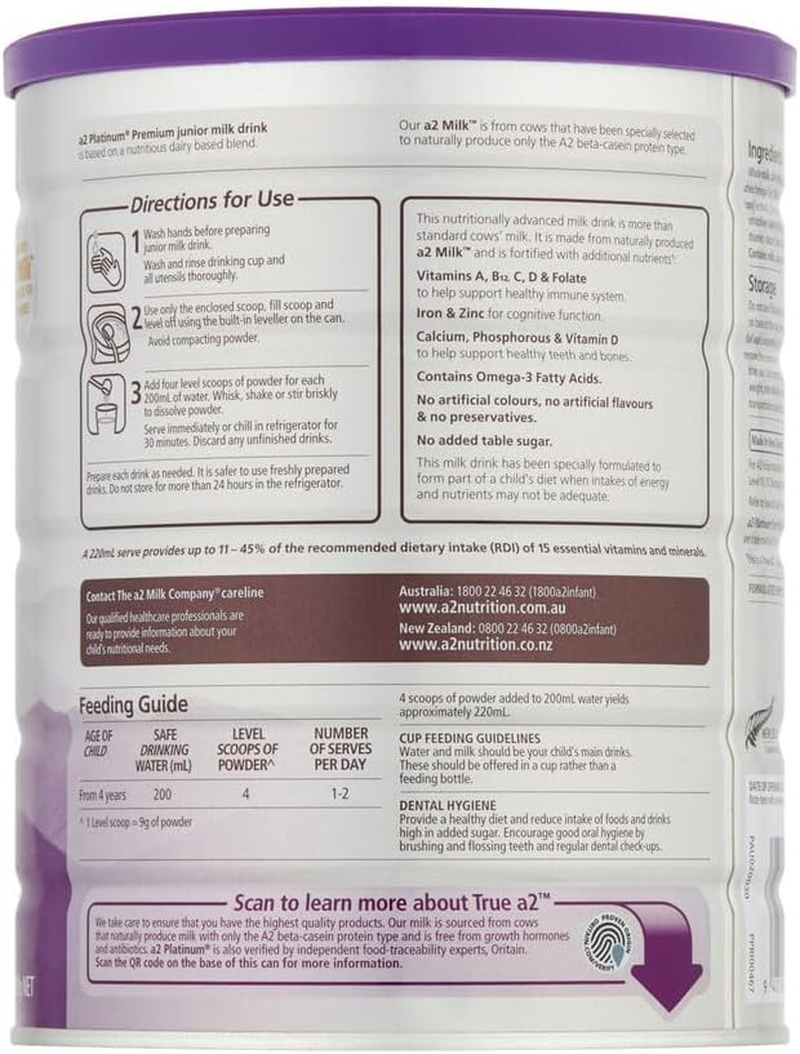 A2 Platinum Premium Junior Milk Drink Stage 4 beyond 3 Years 900G image number 2