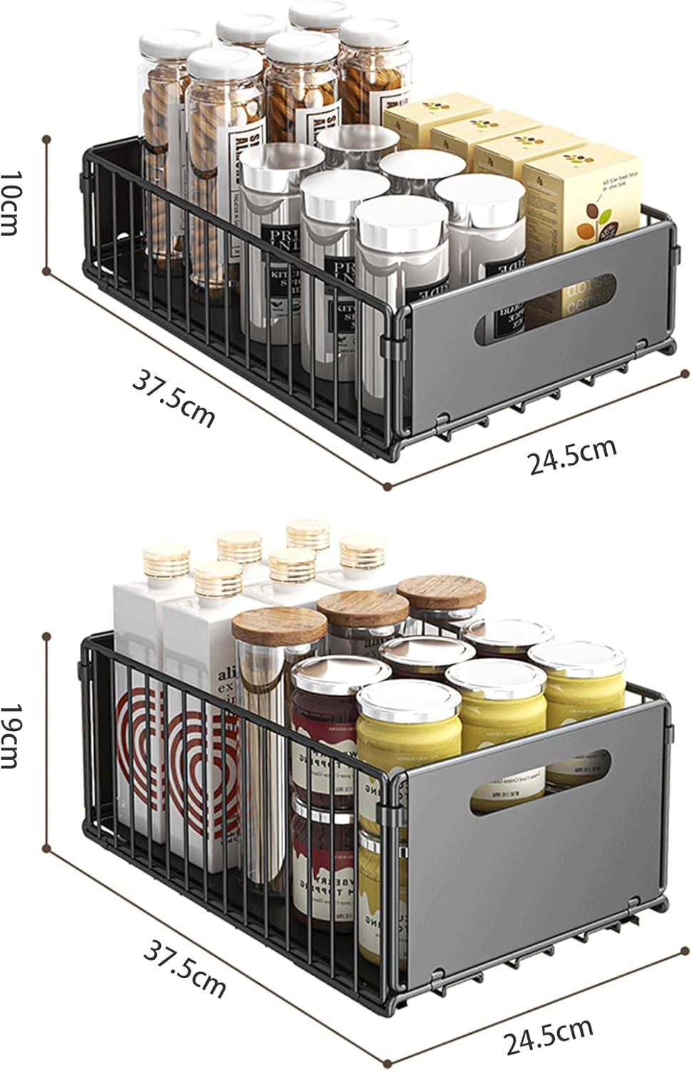 4Pack Foldable Pull Out Cabinet Organizer, Slide Out Cabinet Organizer for Kitchen, Pull Out Drawers for Cabinets, Roll Out Shelf Storage for Kitchen, Pantry, Bathroom (2 Pack Small + 2 Pack Large) image number 5