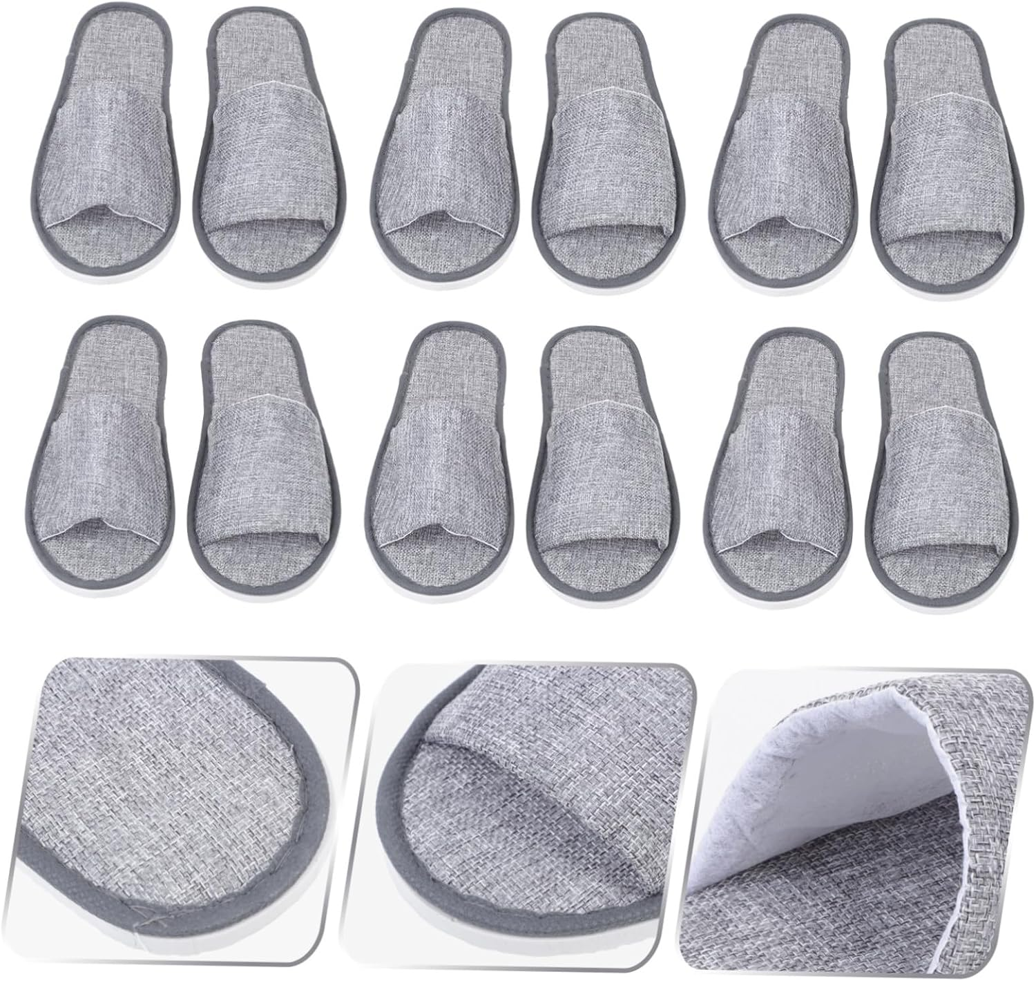 HEATSHAKING 6 Pairs Anti-Skid Sole Disposable Open Slippers for Travel Hotel Home Use Non-Slip One-Off Footwear for Wet Floors and Guest Comfort image number 2