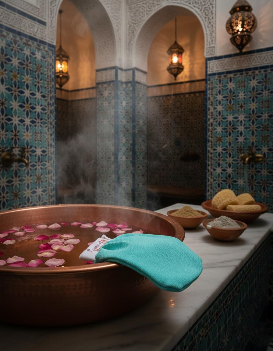 Moroccan Exfoliating Kessa Glove Hammam Exfoliation Scrubbing Mitt Spa Scrub Made in Morocco Premium Quality Blue Turquoise image number 2