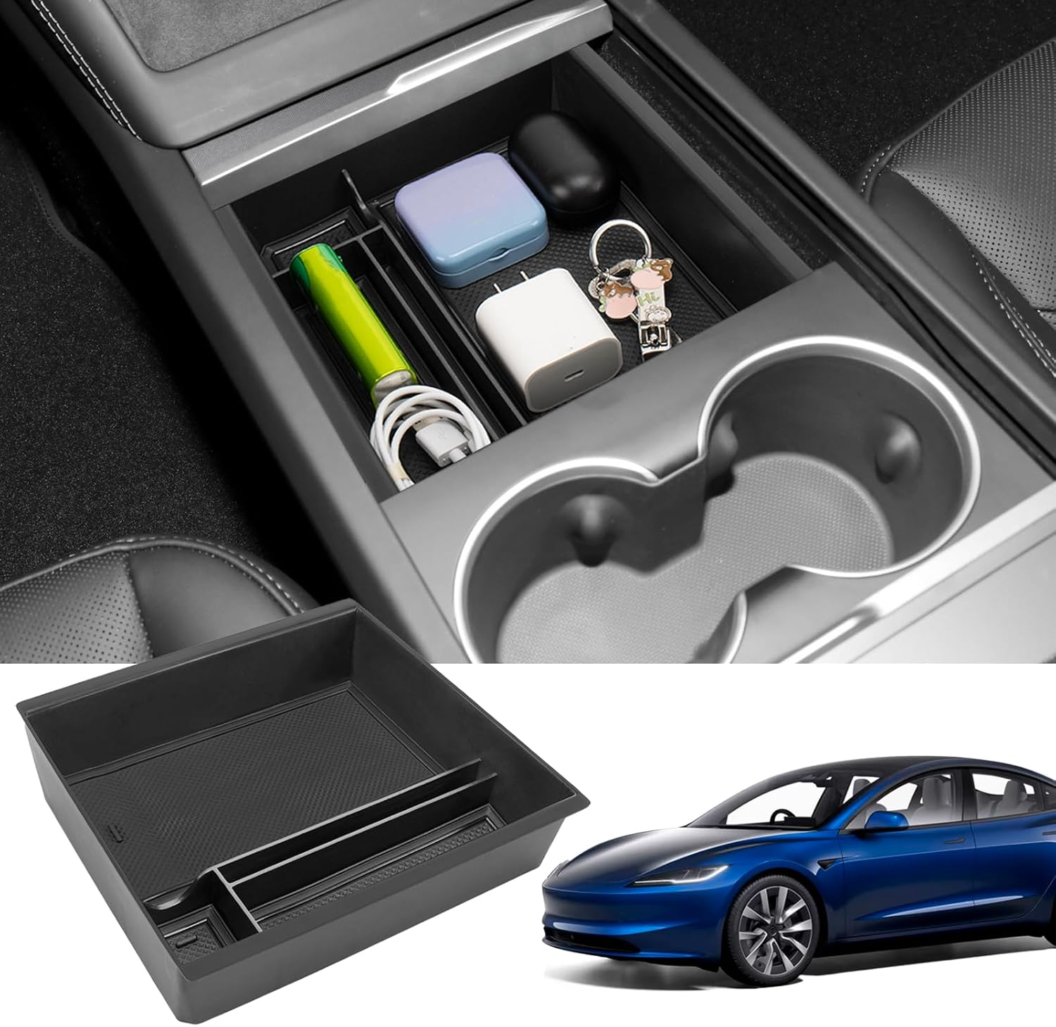 Center Console Organizer Compatible with 2024 2025 Tesla Model 3/ New Model Y Juniper Highland Armrest Storage Box and Front Hidden Cubby Drawer Tray Interior Accessories (Center Console Tray) image number 4