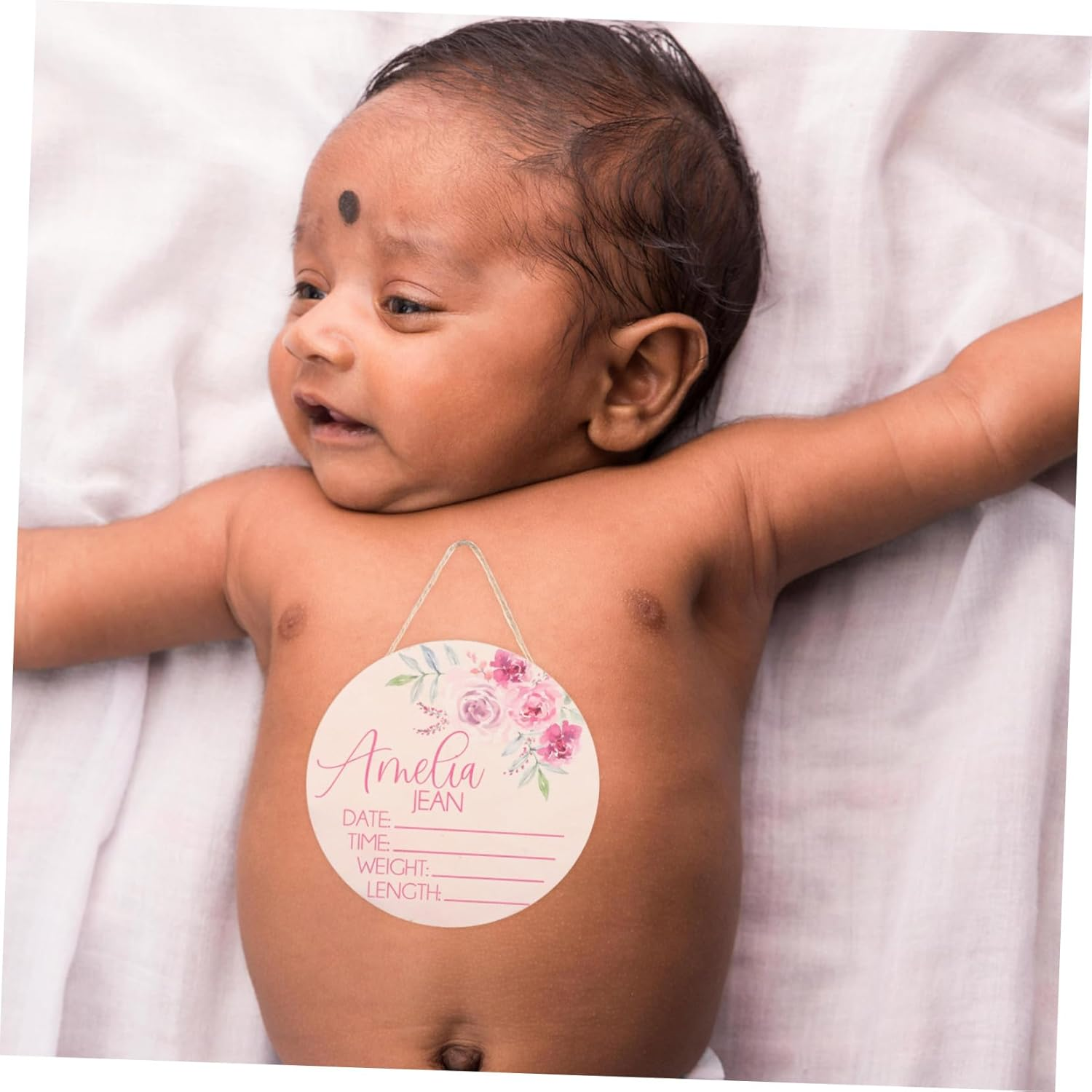 2Pcs Wooden Baby Name Announcement Sign Newborn Birth Announcement Sign for Nursery Room Hospital Welcome Shower Photo Prop image number 1