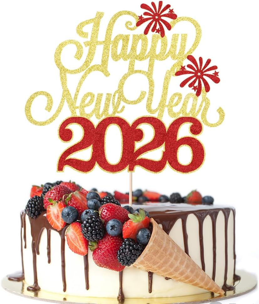 Happy New Year Cake Topper，Welcome 2024 Cake Topper，New Years Eve Party Supplies 2024,New Year Christmas Holiday Party Decorations,Winter Holiday Cake Picks-New Year Party Supplies(Black)