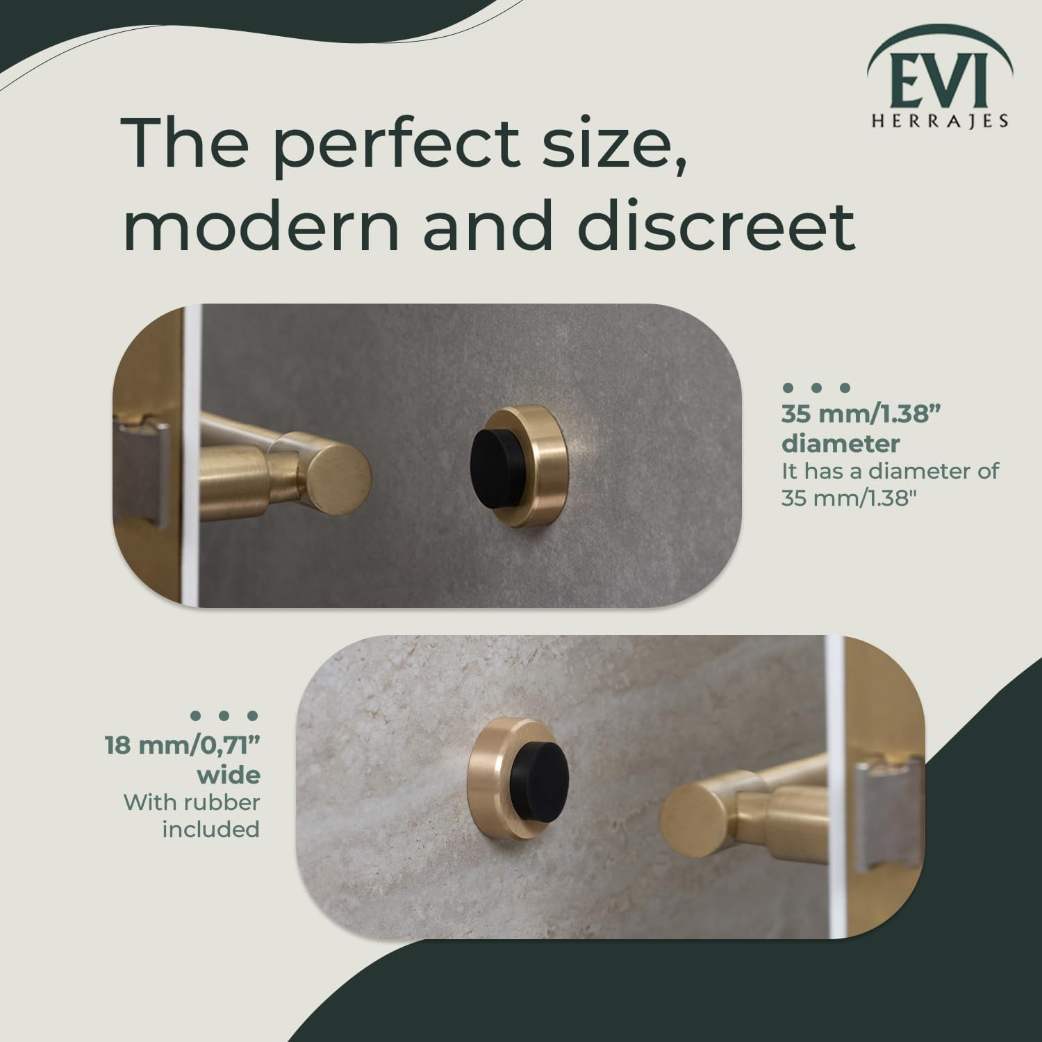 EVI Herrajes | Brass Door Stopper | &Oslash;35X18Mm | Wall Protector | Adhesive + Screw Fixing | Matte Finish | Great Adherence | Mod I-203-BLMT image number 5