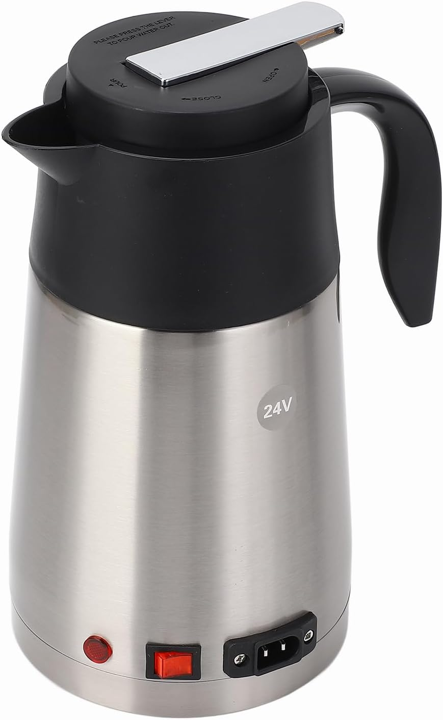 Portable Car Truck Kettle 1300 Ml Capacity for Self-Driving 12/24 V - 304 Stainless Steel Body and Inner Heating Tube, Quick to Heat (24 V) image number 2