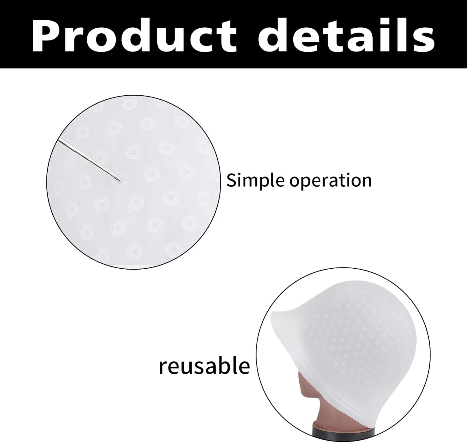 Silicone Highlight Cap, Highlight Set, Make Your Own Strands, Hair Net Strands Hood Holes, Reusable Silicone Highlight Cap with Hooks, Colouring Brush for Salon, Home Hair Dyeing image number 6