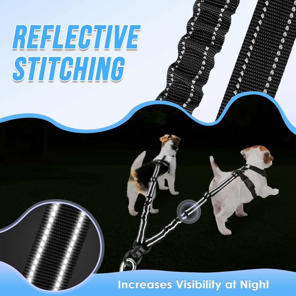 Slowton Double Dog Leash, No Tangle Double Leash for Dogs Walking Training 360&deg;Swivel Rotation Reflective Adjustable Length Dual Two Dog Lead Splitter image number 4