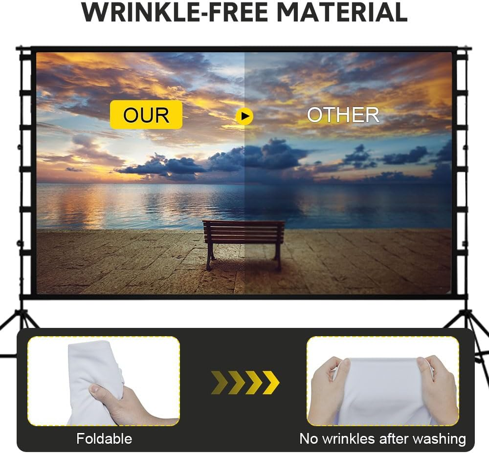 ALSTON Projector Screen with Stand 150 Inch Projection Screen Stand,16:9 4K 1080 HD Height Adjustable 200-260Cm with 2 Tripod Stand and Storage Bag Indoor Outdoor image number 3