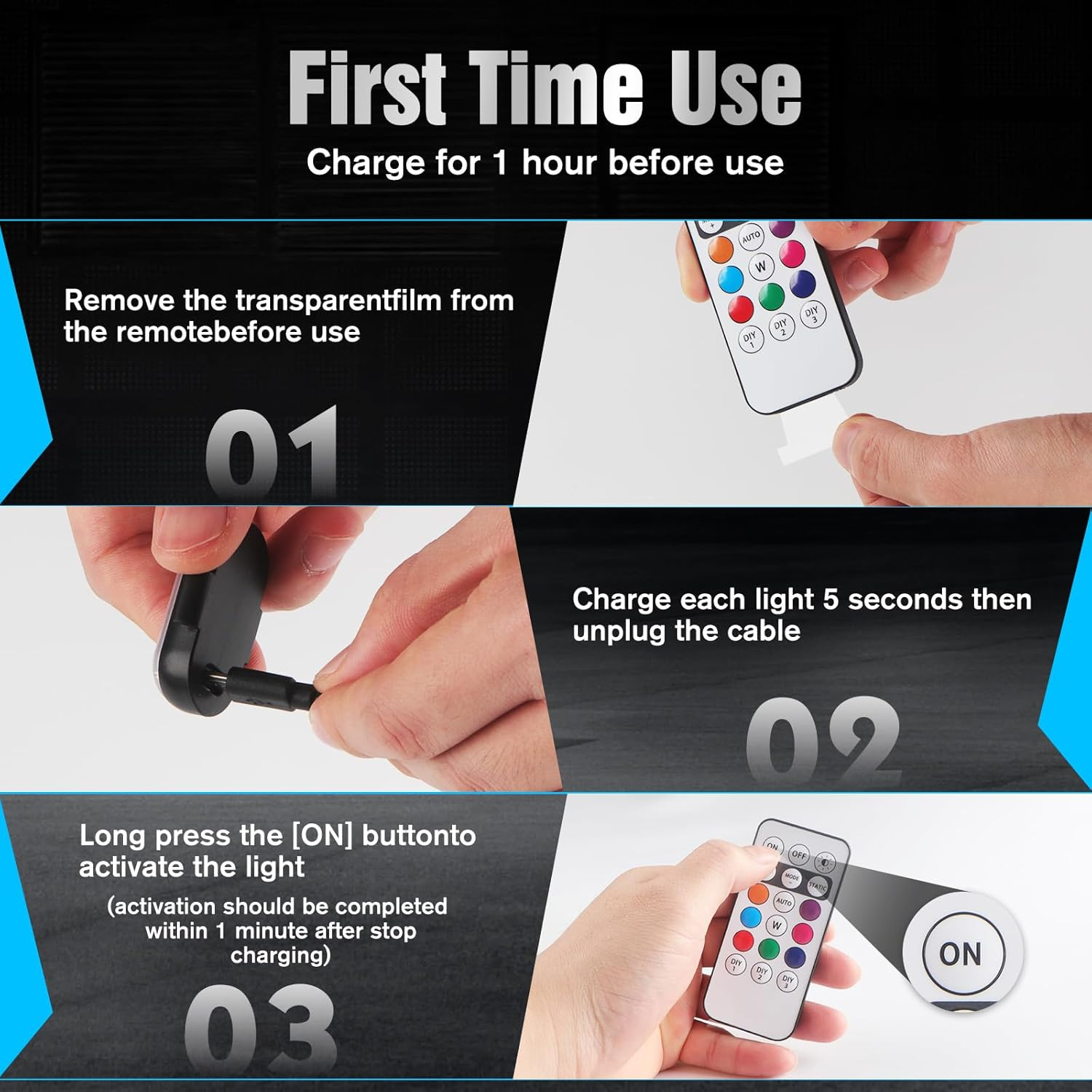 Kaidengzhe Wireless LED Strobe Lights with Remote Control, 8 Colors USB Rechargeable Anti-Collision Warning Light, High Brightness Flashing Light for Car Drone Truck Motorcycle Aircraft Bike, 4PCS image number 3