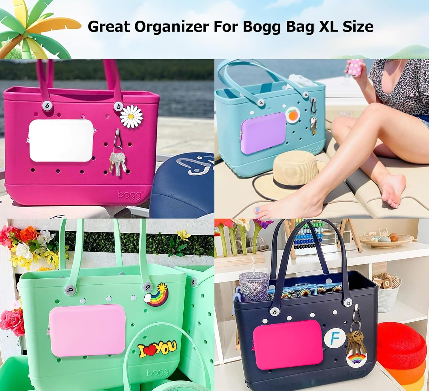 Raymall Silicone Pouch for Bogg Bag, Accessories Phone Holder for Bogg Bag, Zipper Pouch Wallet Compatible with All Cell Phone White - Black image number 4