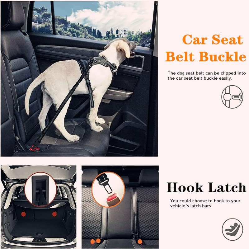 Dog Seat Belt,Adjustable Dog Seatbelt for Car,3 in 1 Dog Safety Belt Leash,Reflective Bungee Dog Car Seatbelt with Hook& Buckle, Dog Car Seat Belt with Aviation Zinc Alloy Rotatable Carabiner image number 4