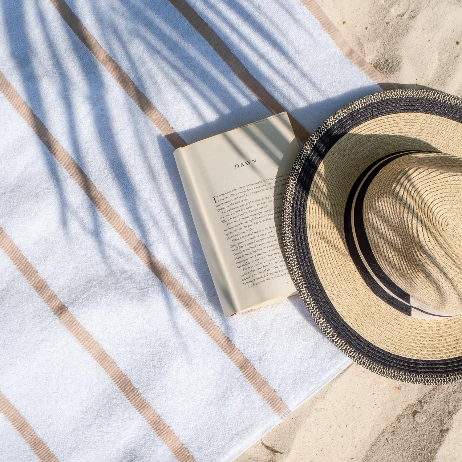 Arkwright Las Rayas Beach Towels - (Pack of 4) 100% Ring Spun Cotton Soft Quick Dry White Bath Towel, 480 GSM Towels for Hotel, Resort, Spa, Hot Tube, 30 X 60 In, Beige Stripes image number 4