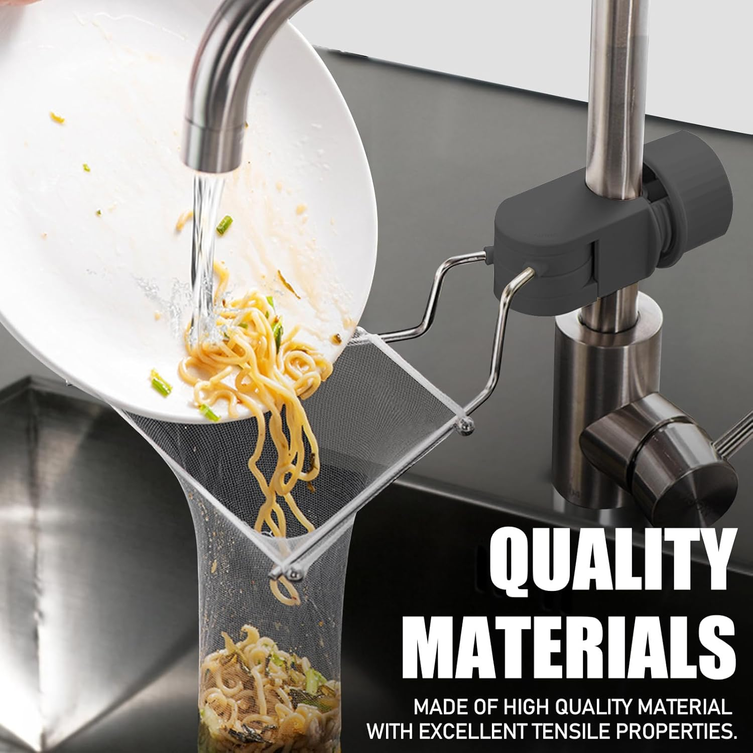 Yitexin Folding Kitchen Sink Drain Strainer Rack with 50 Filtering Net Bags, Stainless Steel Rotating over Faucet Sink Strainer Basket, Food Catcher Sink Strainer for Leftovers (Gray) image number 2