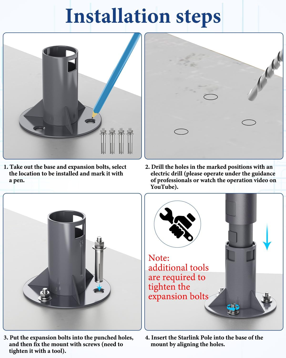 Luxisync Starlink Gen 2 Fixed Base, Stainless Steel Pipe Adapter, Mounting Kit for Starlink Gen 2 Receiver, Wi-Fi Satellite Internet Kit - Dark Gray image number 2