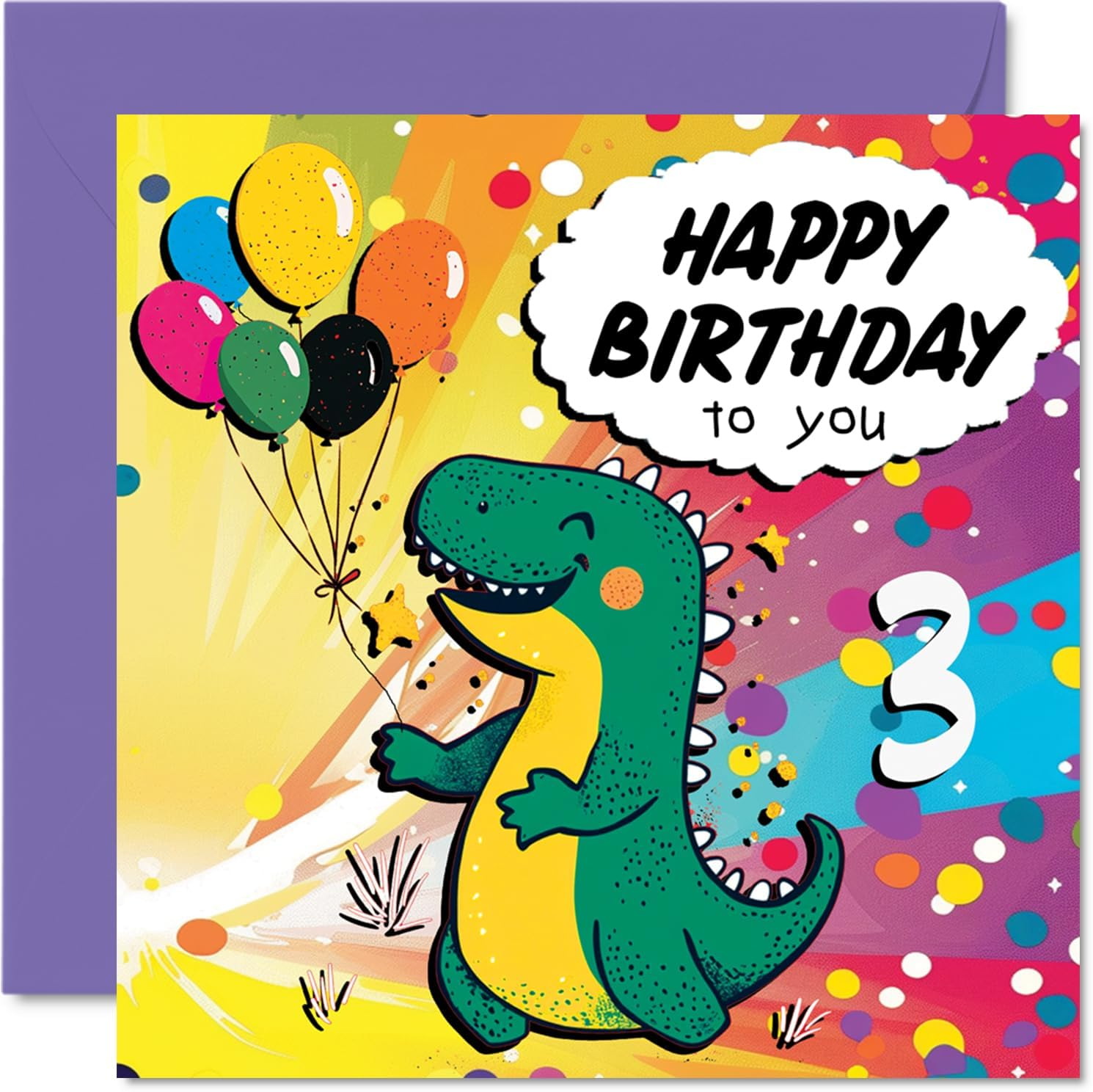 4Th Birthday Card Boy - Roarsome Dinosaur Party - Dinosaur Birthday Card for 4 Year Old Boy, Age 4 Boys Cards, 145Mm Cute Greeting