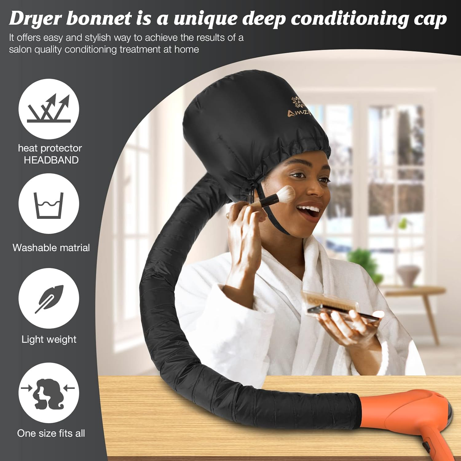 Bonnet Hood Hair Dryer Attachment - Soft, Adjustable Extra Large Bonnet Hair Dryer for Speeds up Drying Time at Home, Easy to Use for Styling, Curling and Deep Conditioning (Black) image number 3