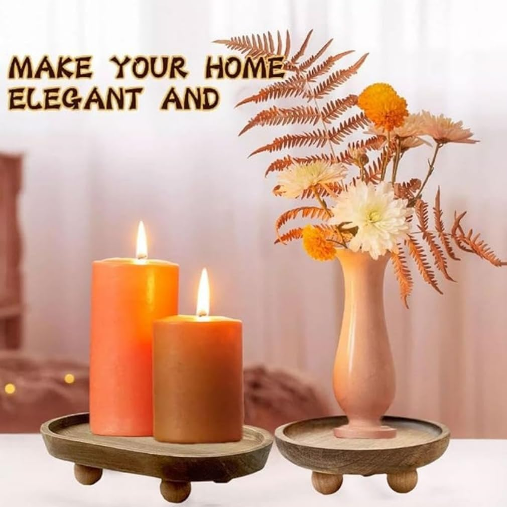 Mini Wooden Riser for Display, Wood Pedestal Stand for Farmhouse Tabletop Entry Table Centerpieces Decor, Decorative Tray for Candles Plants Bottles Soap Dispenser (Oval) image number 2