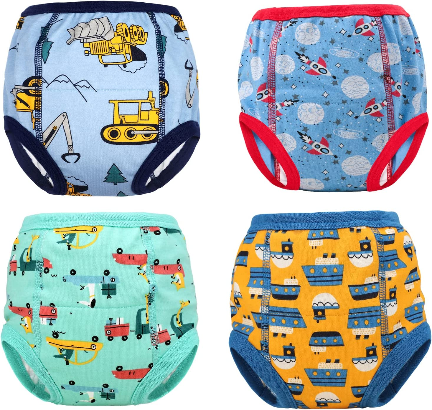 Moomoo Baby Potty Training Pants 4 Packs Absorbent Vehicle Training Pants for Boys and Girls 2T