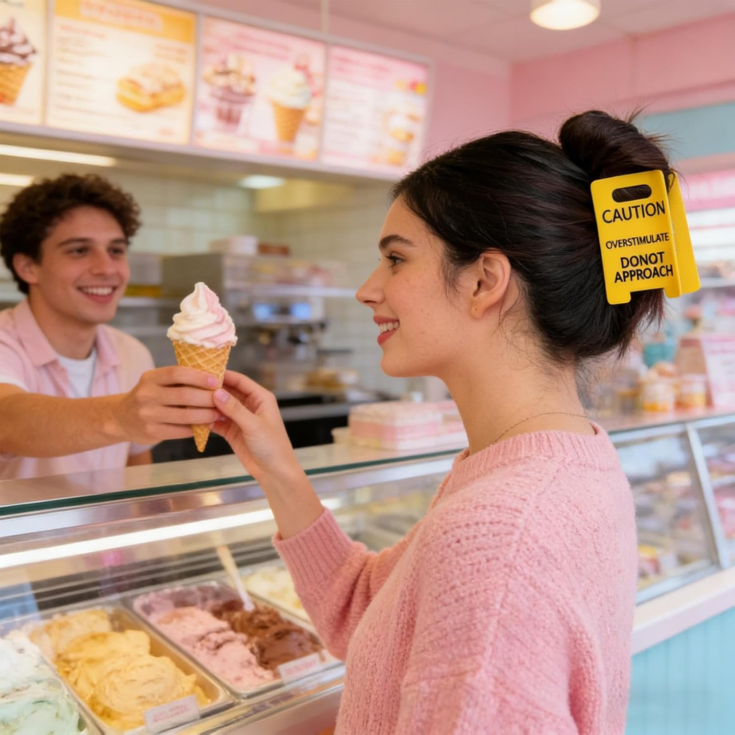 Overstimulated Caution Sign Hair Claw Clip, Donot Approach Anti-Slip Hairs Clips, Yellow Caution Hairclip, Hairstyling Supplies for Women Girls Dance Travel School Masquerade image number 5