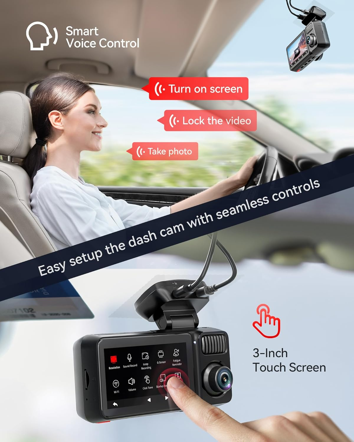 REDTIGER F17 Elite 4K 3 Channel Dash Cam, STARVIS 2 IMX678 & IMX675, 128GB Card, Full Night Color, 4K+2.5K+1080P Front and Rear Inside, Touch Screen, Voice Control, 5Ghz Wifi 6, GPS, HDR, Parking Mode image number 3