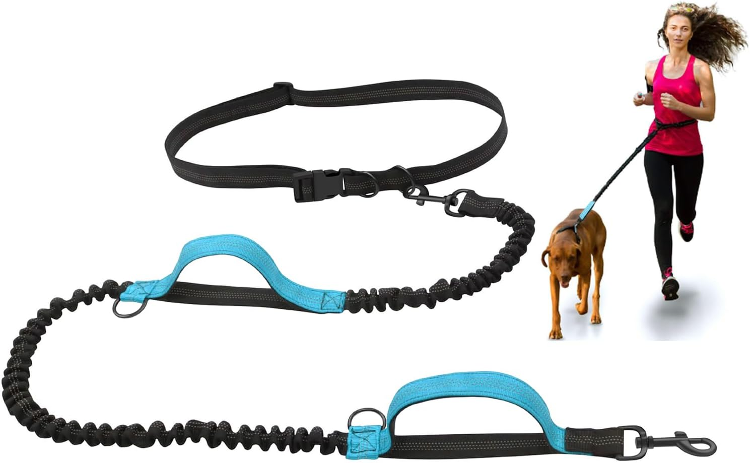 Hands Free Dog Leash, Waist Leash, Adjustable Heavy Duty Leash for Walking, Jogging, Small to Large Dogs, Retractable, Dual Handle and Shock Absorber image number 4
