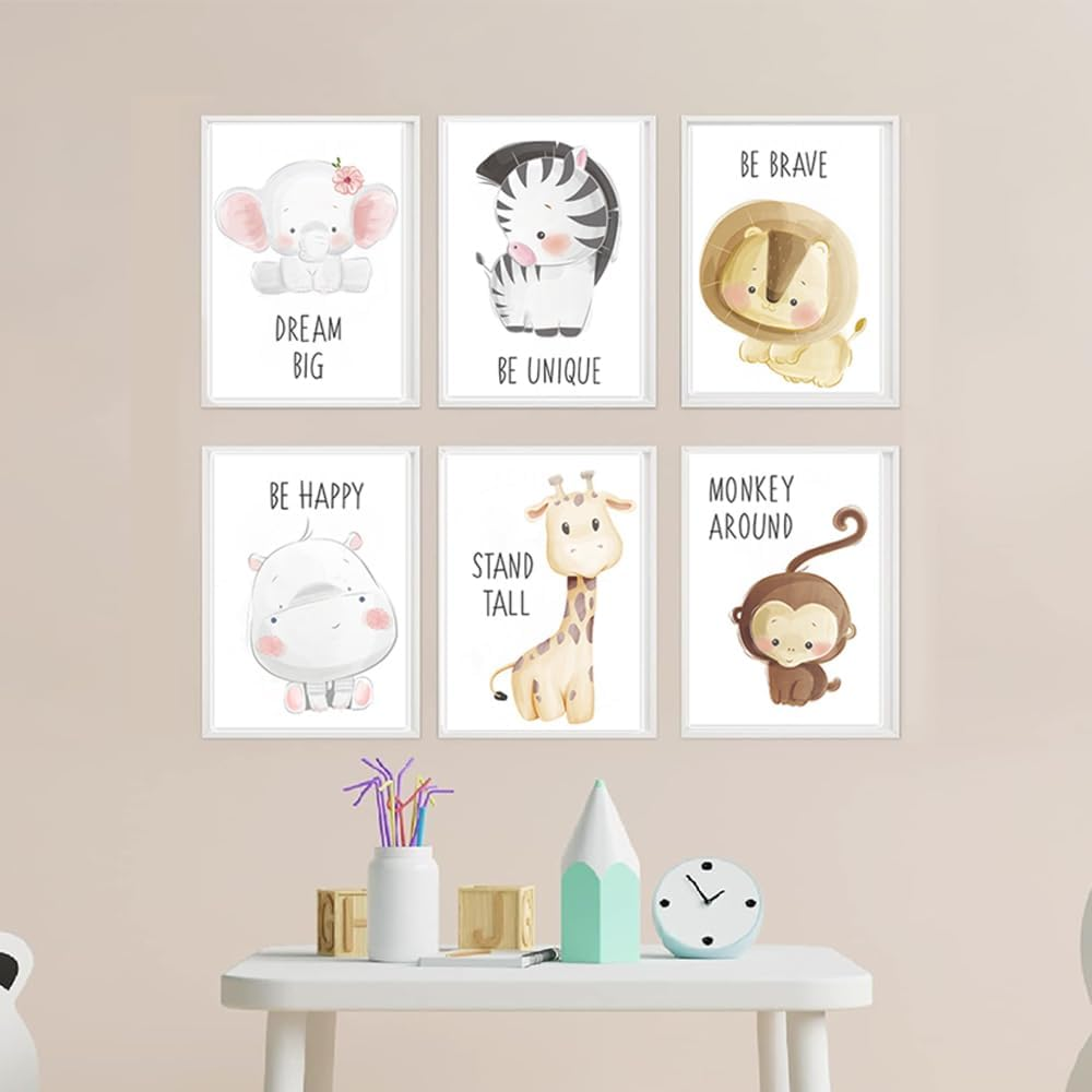 6 Pack Animal Painting,Nursery Wall Decor,Wall Hanging Painting,Unframed Cartoon Wall Murals,Art Print Wall Decoration,For Kids Living Room,Bedro image number 4