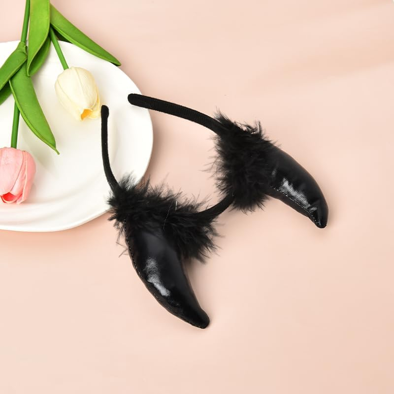 Devil Halloween Costume Headbands for Women Black Demon Devil Horns Headband Fashion Gothic Headbands for Women'S Hair Accessories Headband Punk Scary Halloween Decorative Hair Bands for Women Cosplay image number 3