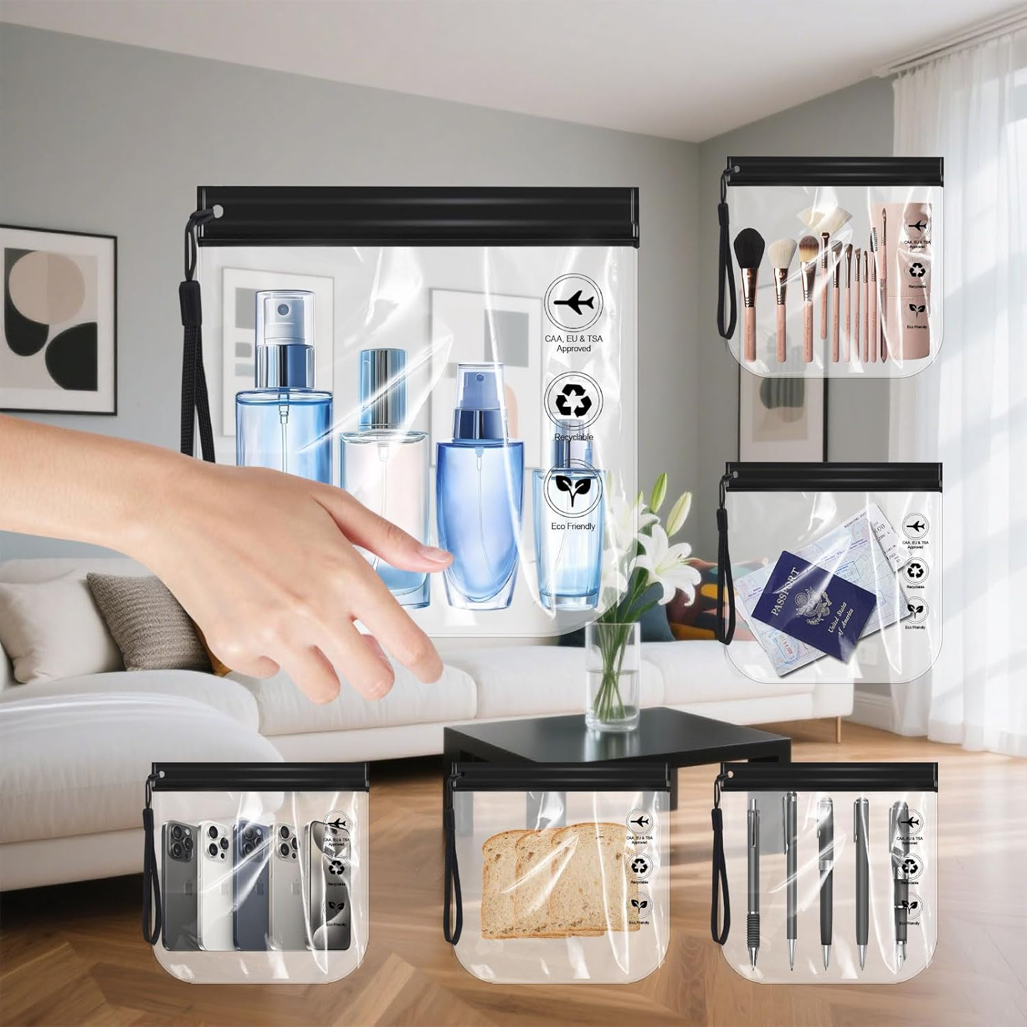 6Pcs Travel Toiletry Bag, Portable Travel Clear Toiletry Bag, Sealed and Waterproof Clear Makeup Bag, Tsa-Approved Toiletries Bag, Essential Luggage for Men and Women during Festivals, 20 * 20Cm image number 6