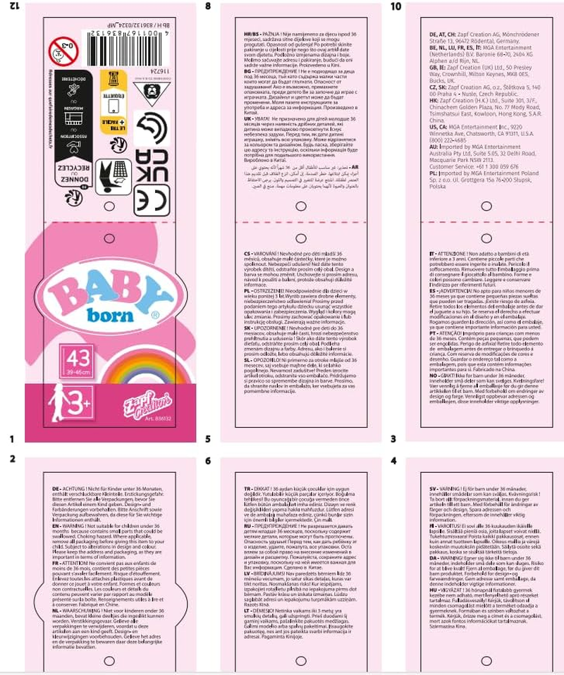 BABY Born Rainbow Dress, Doll Dress with Wings and Glitter for 43Cm Dolls, for Children Aged 3+, 836132 Zapf Creation