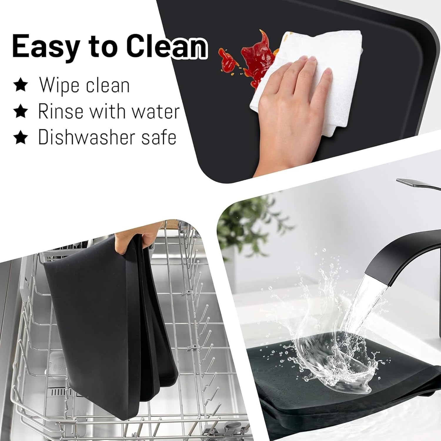 Aping Mini Fridge Silicone Mat with Raised Edges, Washer and Dryer Top Protector Mat,24''X24'', Refrigerator Floor Protector Mat, Mini Fridge Drip Pan Tray Protect from Water Leakage (Black) image number 4