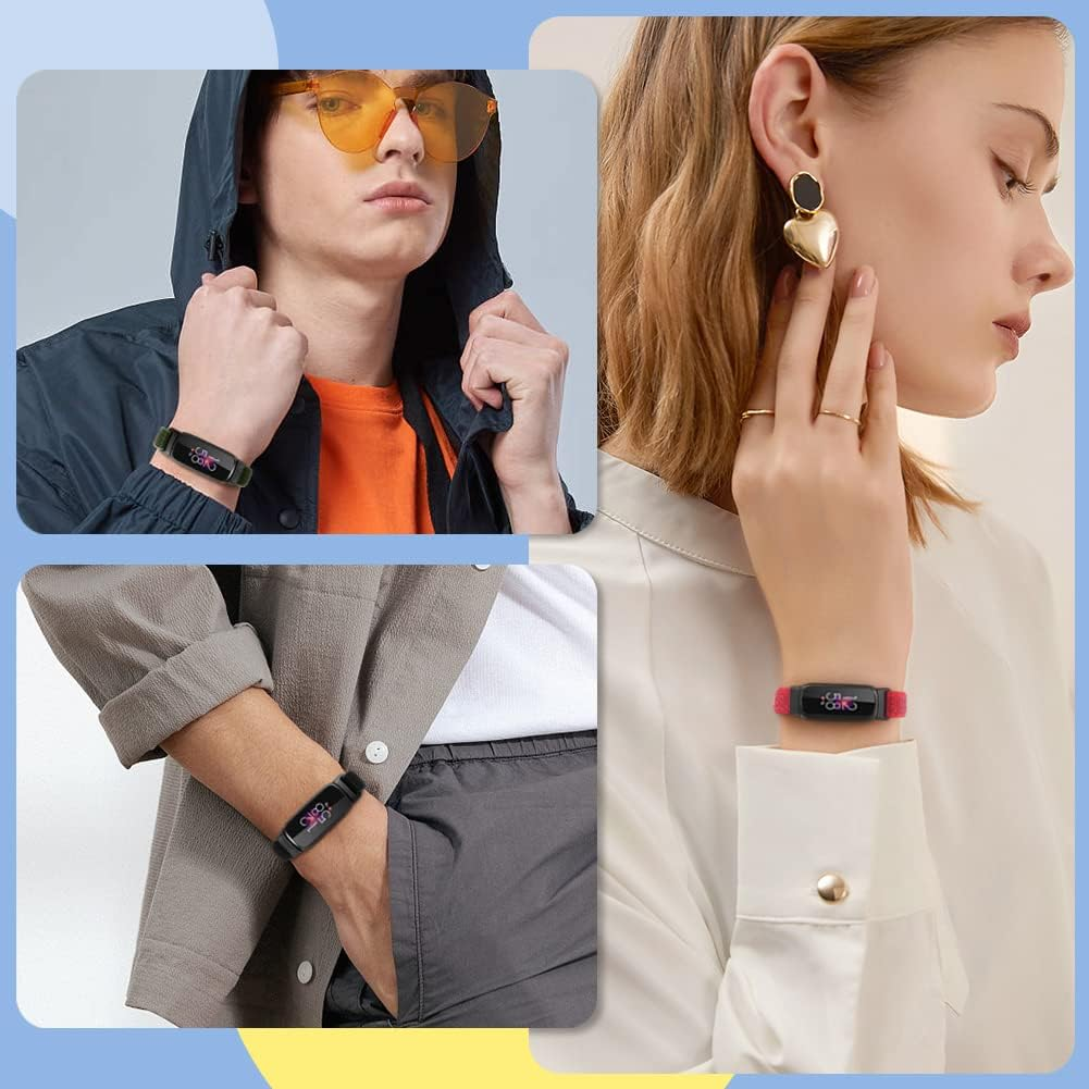 Nylon Bands Compatible with Fitbit Luxe Band for Women,Soft Sport Loop Adjustable Wristband Replacement Strap for Fitbit Luxe/Fitbit Luxe Special Edition for Women Men - Black+Newmidnightblue+Pinksand image number 4