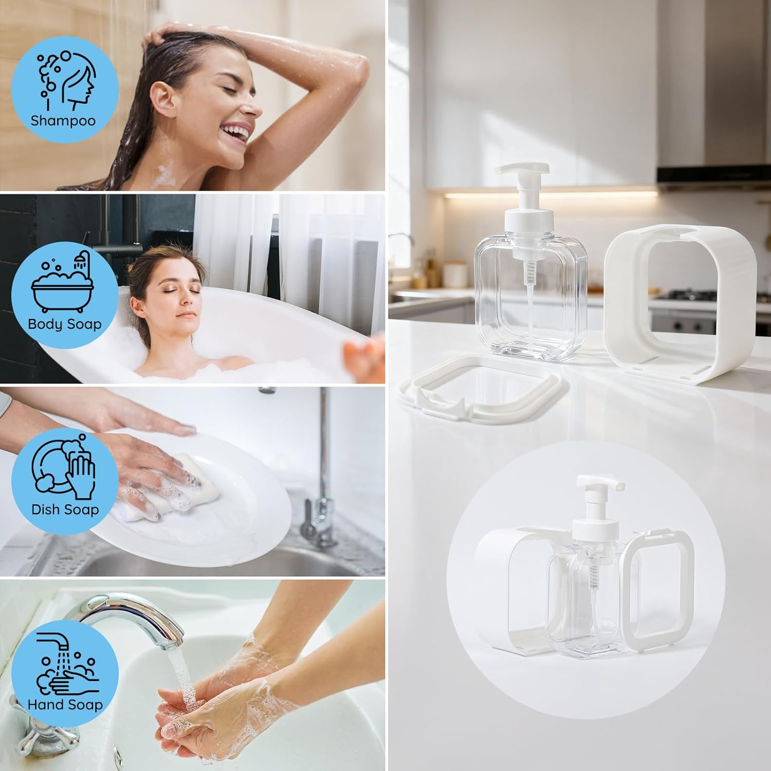 Segbeauty Foaming Soap Dispenser White, 3 Packs 10.1Oz Refillable Liquid Hand Soap Dispenser for Bathroom Kitchen, 300Ml Modern Home Decor Pump Bottle Foam Dish Wash Dispenser image number 5