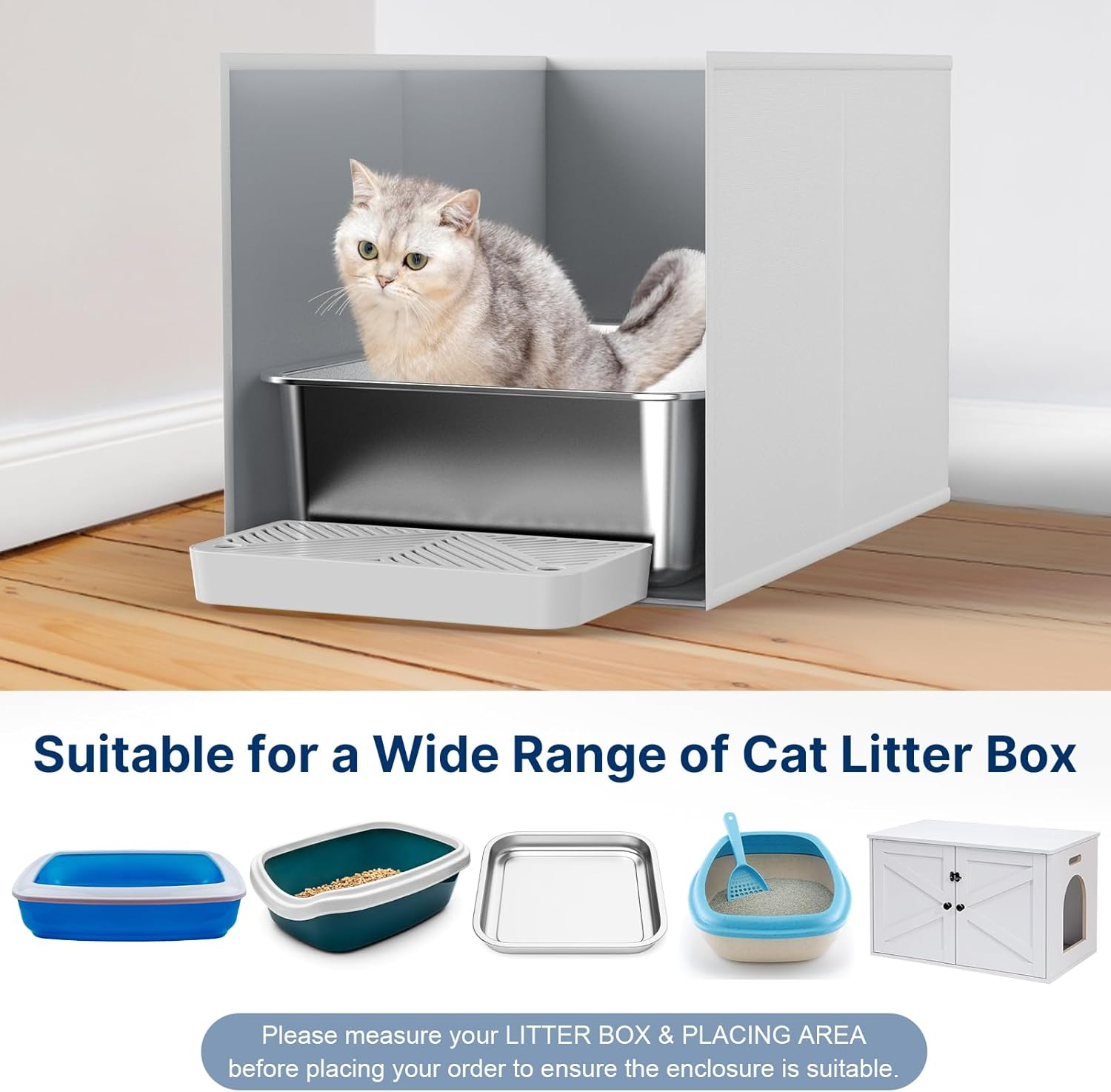 24" L &times; 17" W &times; 16" H Foldable Cat Litter Box Enclosure, All-In-One Litter Box Splash Guard for Large Litter Pan, High Sided Litter Box Shield with Removable Mat, Easy to Clean, No Mess, Odorless image number 4