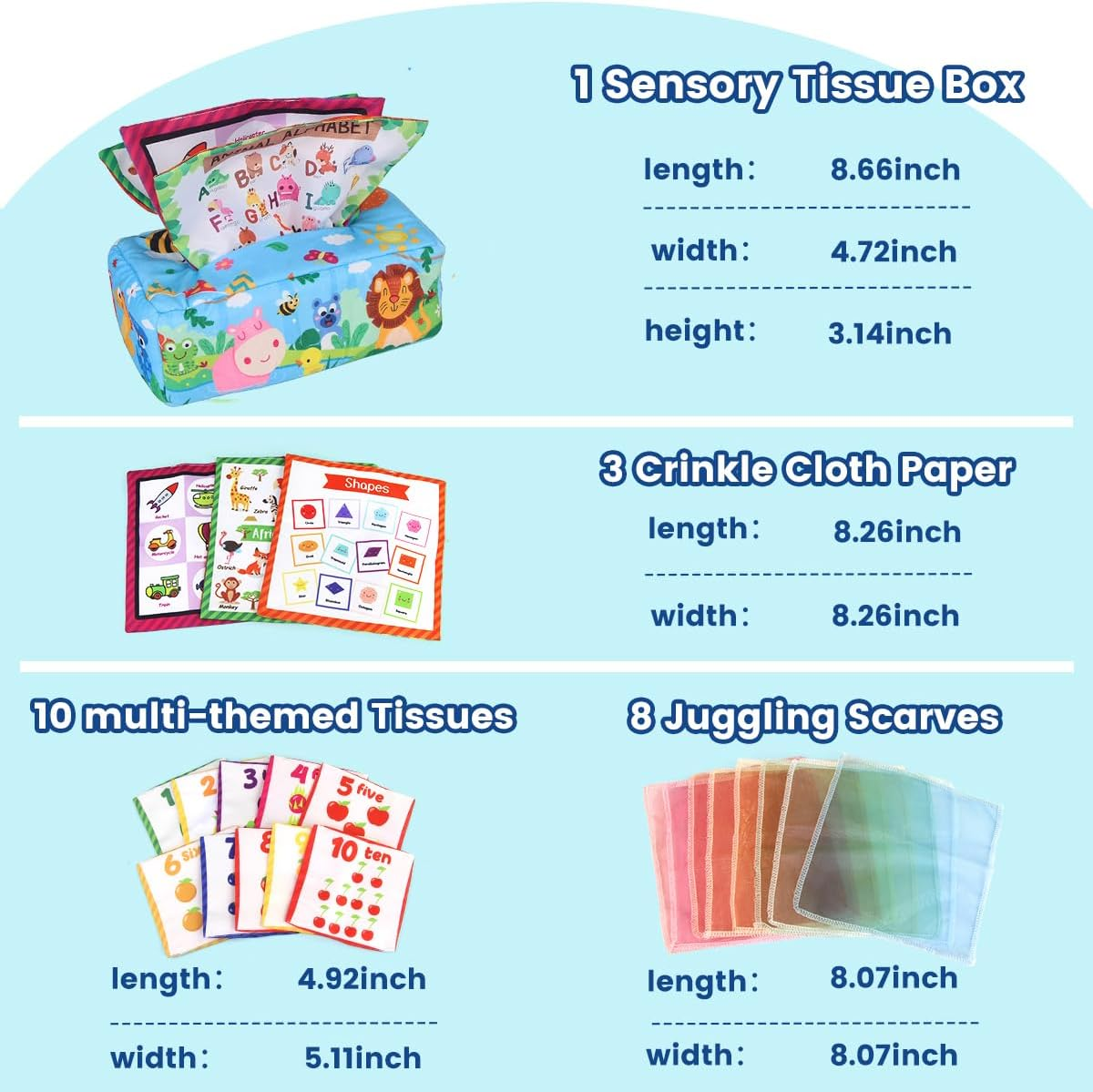 Baby Toys 0-12 Months, Tissue Box Montessori Toys for 1 Year Old, Soft High Contrast Crinkle Sensory Toys for Toddlers Infants, Early Development Activity Toys Gifts for Baby Boys Girls image number 1